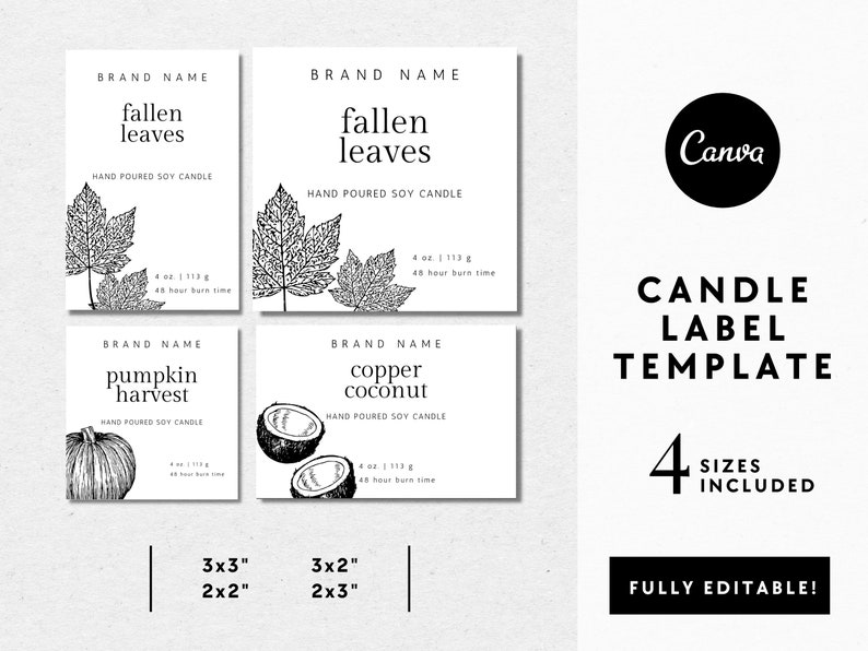 Fall Candle Label Template Editable Candle Labels Minimalist Etsy