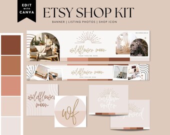 Boho Etsy Banner Canva Template, Editable Modern Earthy Etsy Store Branding - Honey