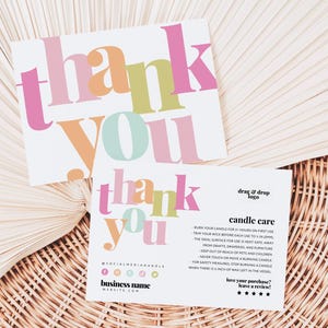 Rainbow Candle Care Card Canva Template, Business Thank You Printable, Candle Instructions Package Insert Postcard, Candle Warning - Mel