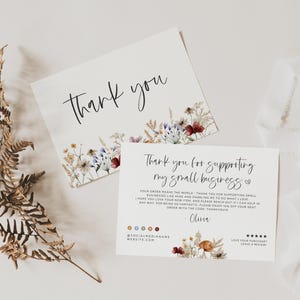 Boho Business Thank You Card Canva Template, Wildflower Editable Thanks For Your Purchase, Bohemian DIY Customer Package Insert Card - Gwen