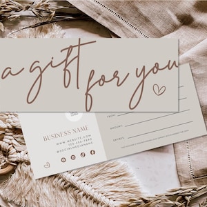 Boho Gift Certificate Template Canva, Printable Gift Voucher, Editable Neutral Business Gift Certificate, Modern Gift Card Printable - Nora