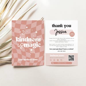 Retro Business Thank You Card Template, Editable Checkered Retro Customer Thank You Business Packaging Card Printable Canva Thank You, Pixie