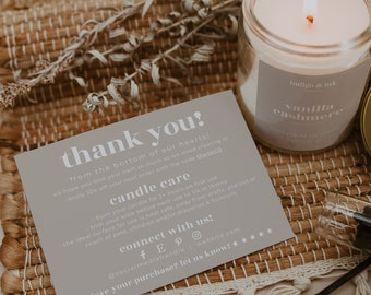 Candle Label With Matching Candle Care Card Canva Template, Neutral Branding - Elina