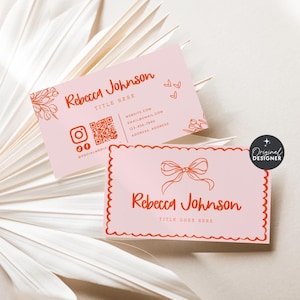 Coquette Business Card Template Canva QR Code, Trendy Cute Fun Business Branding, Whimsical Feminine Editable Business Card Template - Cielo