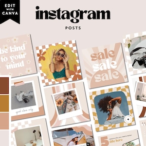 Retro Instagram Post Templates Canva, Groovy Instagram Marketing, Social Media Templates, Editable Insta Post Templates - Pixie