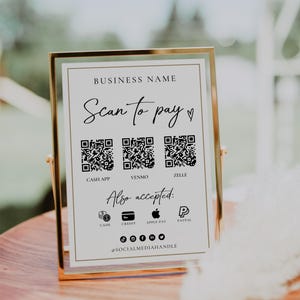 Printable Payment Sign QR Code Sign Canva Template, Scan to Pay Sign, Accepted Payments CashApp Venmo Paypal Sign, Payment Accepted - Evie