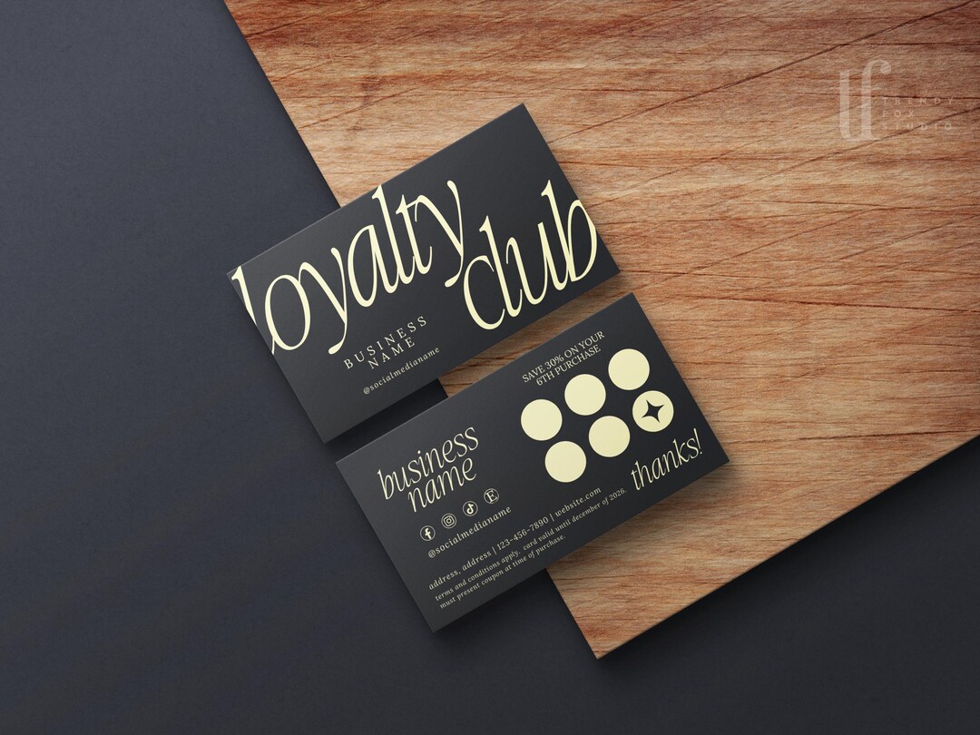 Elegant Black Loyalty Card Canva Template, Editable Punch Rewards Card ...