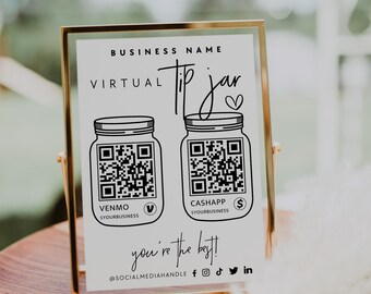 Printable Virtual Tip Jar Venmo Payment Sign, Cash App QR Code Sign ...