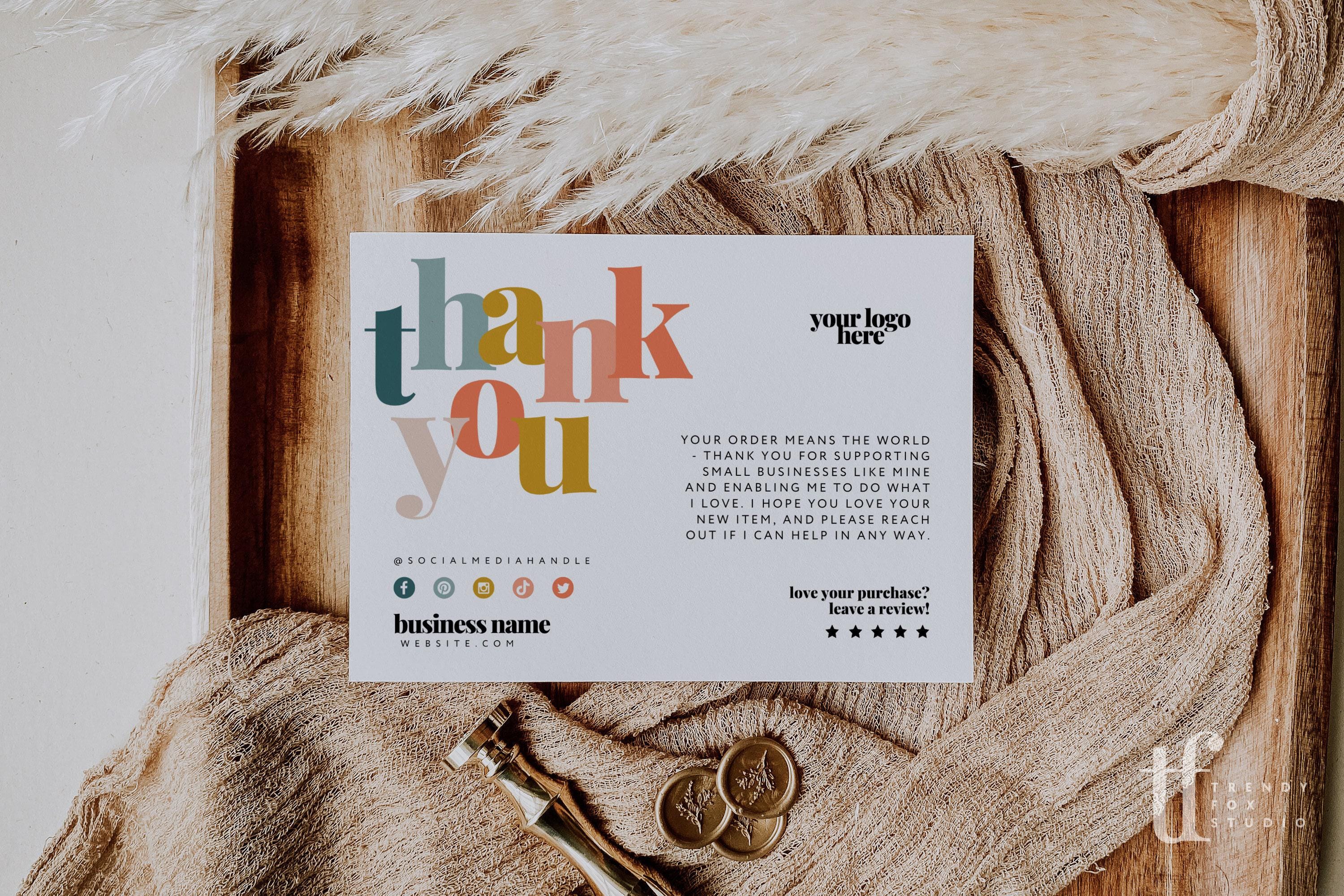 Boho Rainbow Thank You Card Canva Template, Editable Boho Business ...
