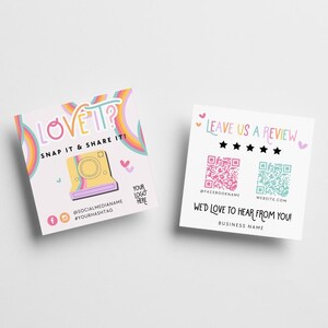 Pastel Rainbow Snap and Share Card Canva Template, QR Code Business Card, Follow Us On Social Media, Leave us a Review Card Template - Amara image 3