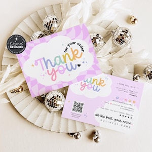 Colorful Business Thank You Card Canva Template, Editable Rainbow QR Code Packaging Mailer, Cute Fun Package Insert Business Branding - Lulu