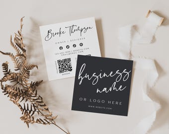 Elegant Black Square Business Card Canva Template, DIY Printable with QR Codes, Small Business Card Business Branding Minimal Modern - Vera