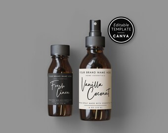 Room Spray Label Template, Editable Product Label Template, 2x2 3x2 DIY Label for Body Products or Room Spray, Canva Label Template - Allie