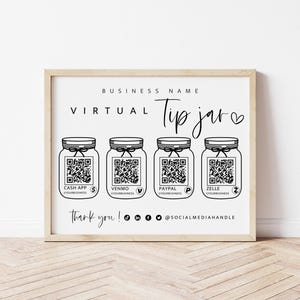 Printable Virtual Tip Jar Venmo Cashapp Payment Sign, QR Code Sign Canva Template, Editable Tips Accepted Sign, Instant Download - Gwen