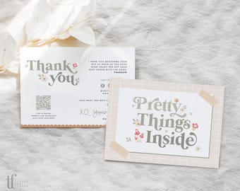 Cottagecore Thank You Card Canva Template, Editable Grandmillennial Customer Package Insert Postcard - LT56