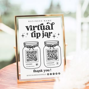 Printable Virtual Tip Jar Venmo Payment Sign QR Code Sign Template, Editable Tips Accepted Sign Canva Template, Instant Download - Dani
