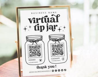 Printable Virtual Tip Jar Venmo Payment Sign QR Code Sign Template, Editable Tips Accepted Sign Canva Template, Instant Download - Dani