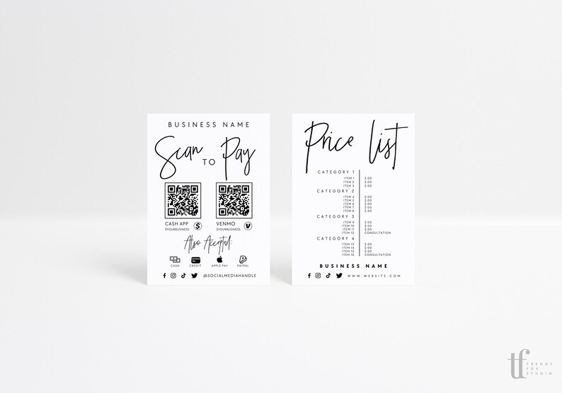 Price List & Scan to Pay QR Code Sign Canva Template, Editable Business ...