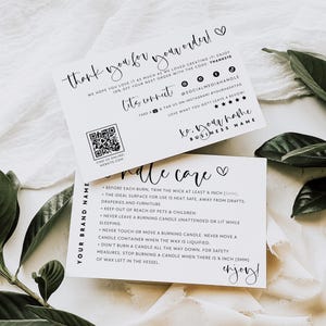 Candle Care Card Template, Editable Thank You Card with QR Code, Candle Business Package Insert, Candle Instructions Card, Canva - Adele