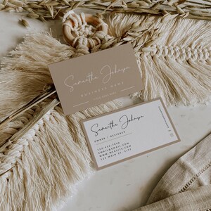 Boho Business Card Canva Template QR Code, DIY Printable Business Card, Minimalist Beige Neutral Feminine Business Branding Card - Shiloh