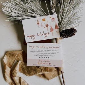 Holiday Business Thank You Card Template, Printable Boho Christmas Thanks For Your Purchase Card, Package Insert DIY Canva Template - Willa