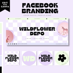 Pastel Y2k Facebook Cover Template, Retro Facebook Banner, Facebook Icon, Facebook Business Cover Image, DIY Facebook Canva Template - Becs