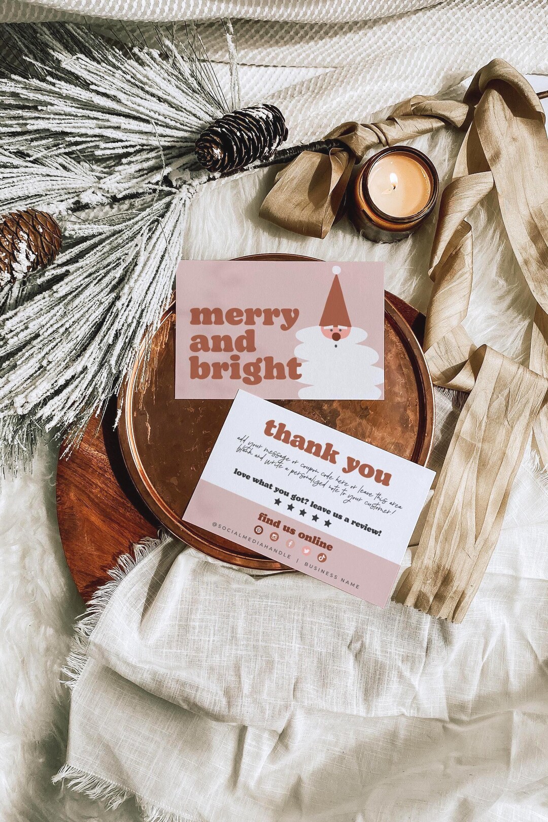 Boho Christmas Business Thank You Card Template, Retro Holiday ...