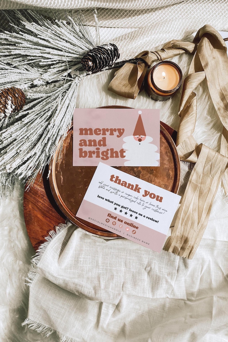 Boho Christmas Business Thank You Card Template, Retro Holiday ...