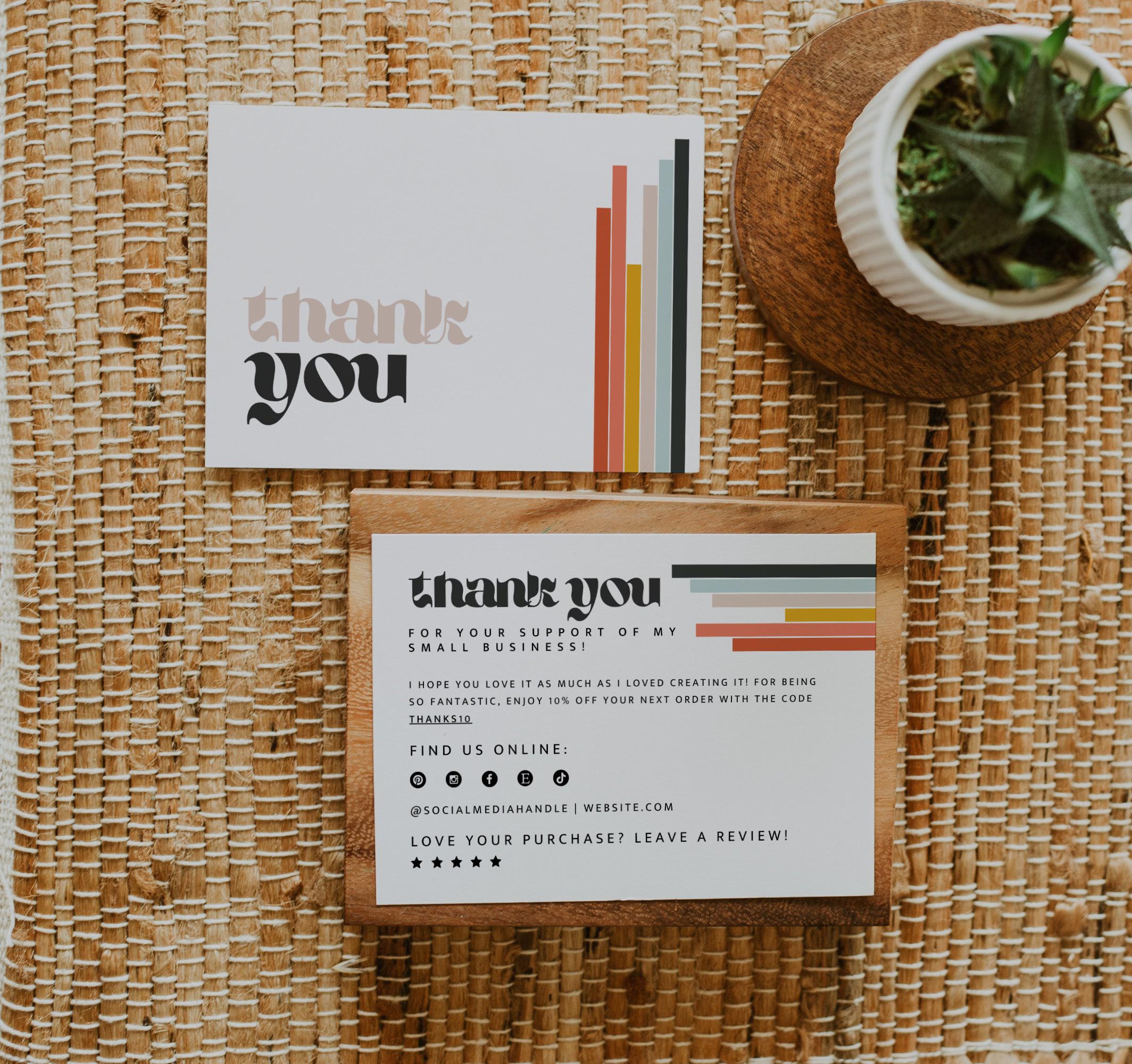 Retro Thank You Card Canva Template, Editable Business Package Insert ...