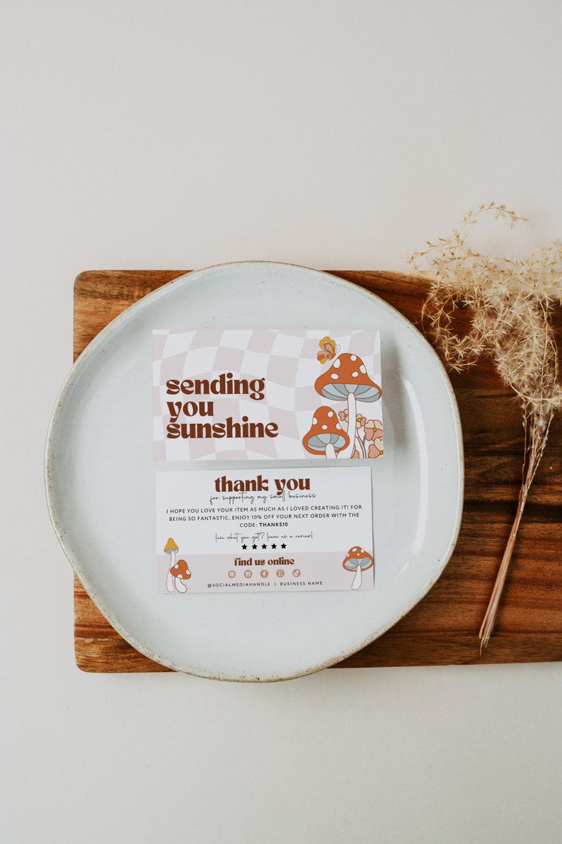 Retro Thank You Card Template Editable Small Business 70s Etsy