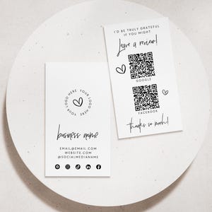QR Code Leave Us A Review Us Business Card Canva Template, DIY Google Facebook Scannable Business Thank You Card 2x3.5" Like & Connect -Dusk