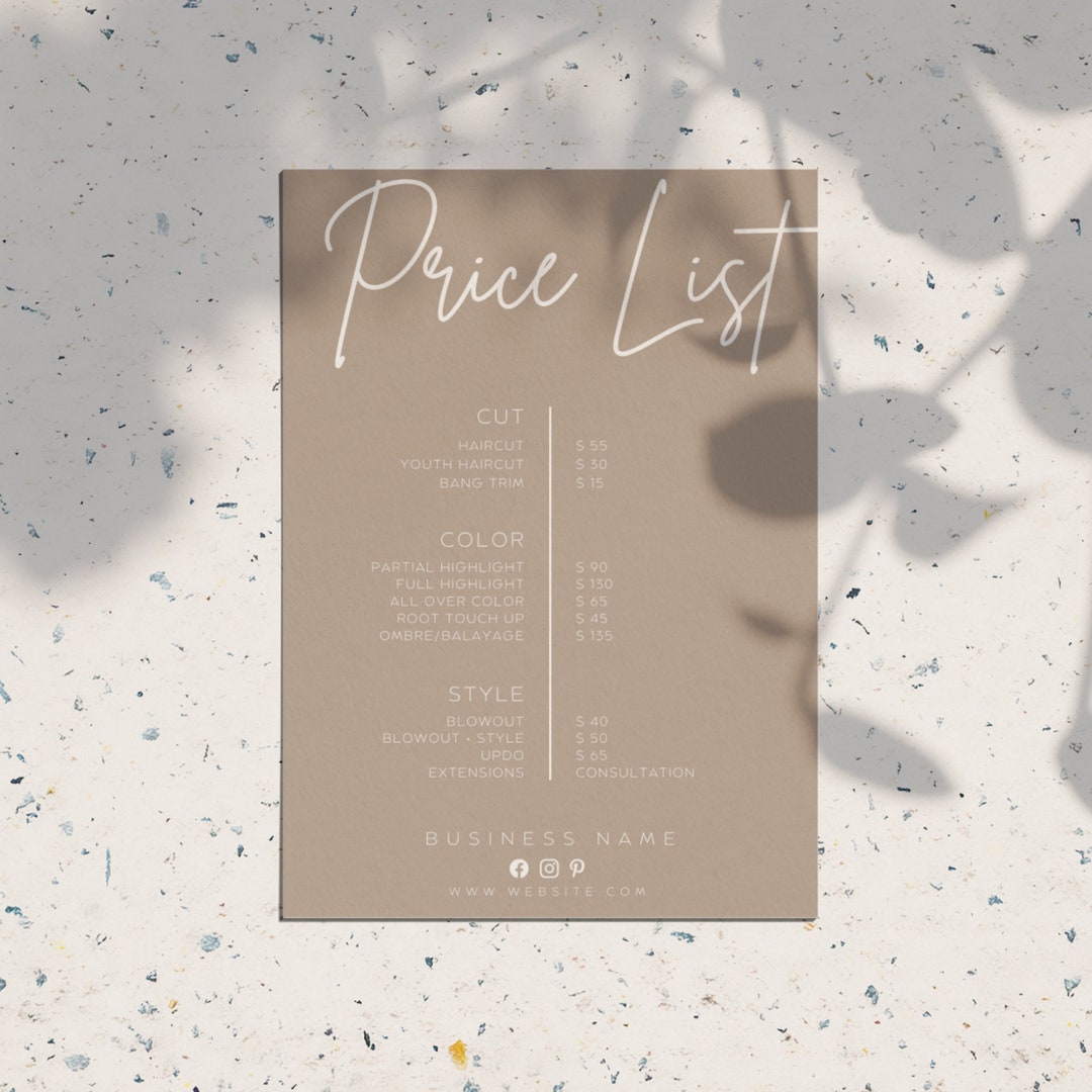 DIY Printable Price List Template, Editable Price Sheet, Pricing List ...