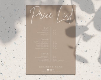 DIY Printable Price List Template, Editable Price Sheet, Pricing List, Salon Price List, INSTANT DOWNLOAD, Canva Template, "Mae"