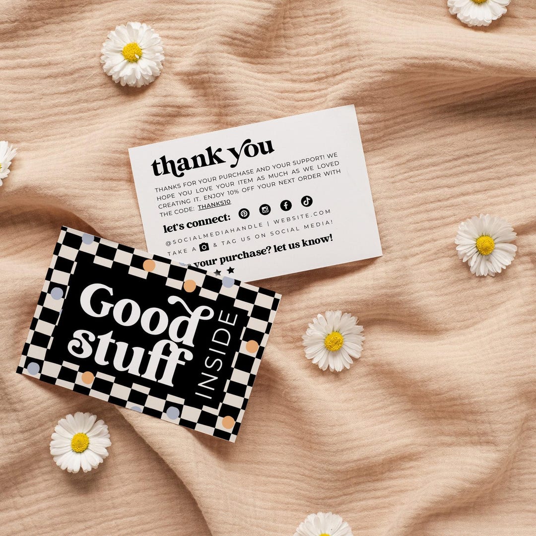 Retro Business Thank You Card Canva Template, Printable Checkered ...