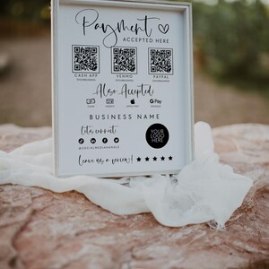 Scan to Pay Sign Canva Template, QR Code Printable Accepted Payment CashApp Paypal Venmo Sign - Adele imagen 2