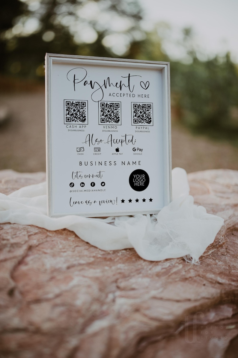 Scan to Pay Sign Canva Template, QR Code Printable Accepted Payment CashApp Paypal Venmo Sign - Adele imagen 2