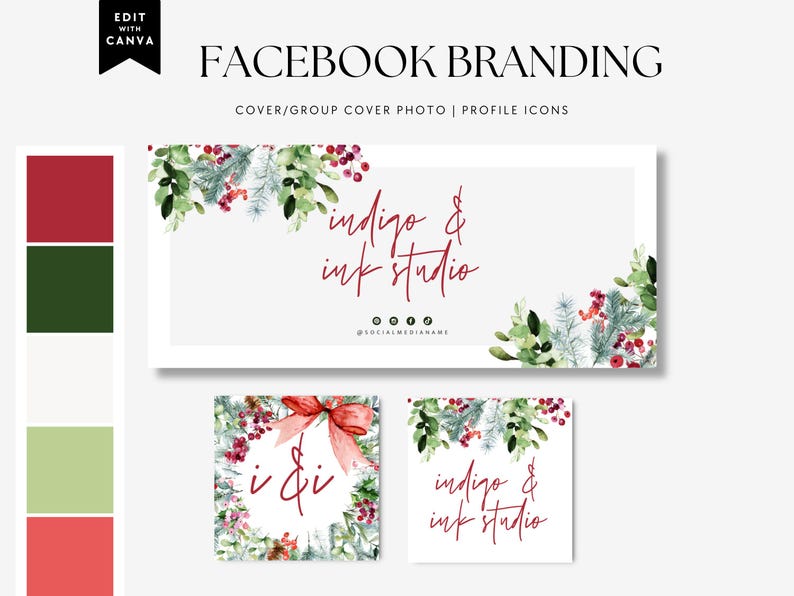 Modern Christmas Facebook Cover Canva Template, Holiday Facebook Group