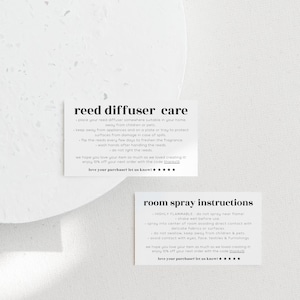 Reed-diffusor en kamerspray-onderhoudskaartsjabloon, afdrukbare onderhoudsinstructies, bewerkbare instructies voor rietverspreider, kamerspraykaart 3,5 x 2"-Elina