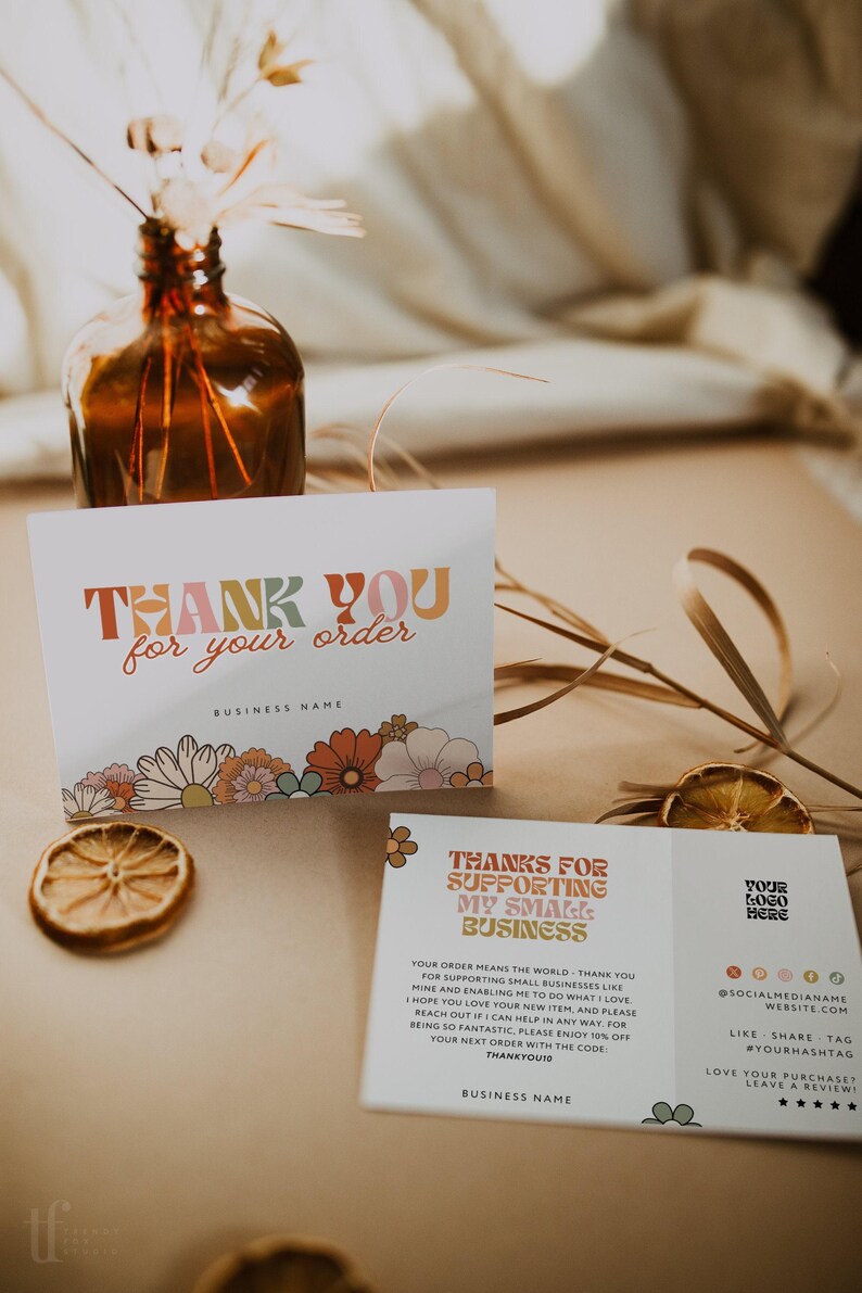 Retro Daisy Business Thank You Card Canva Template, Editable 70s Groovy ...