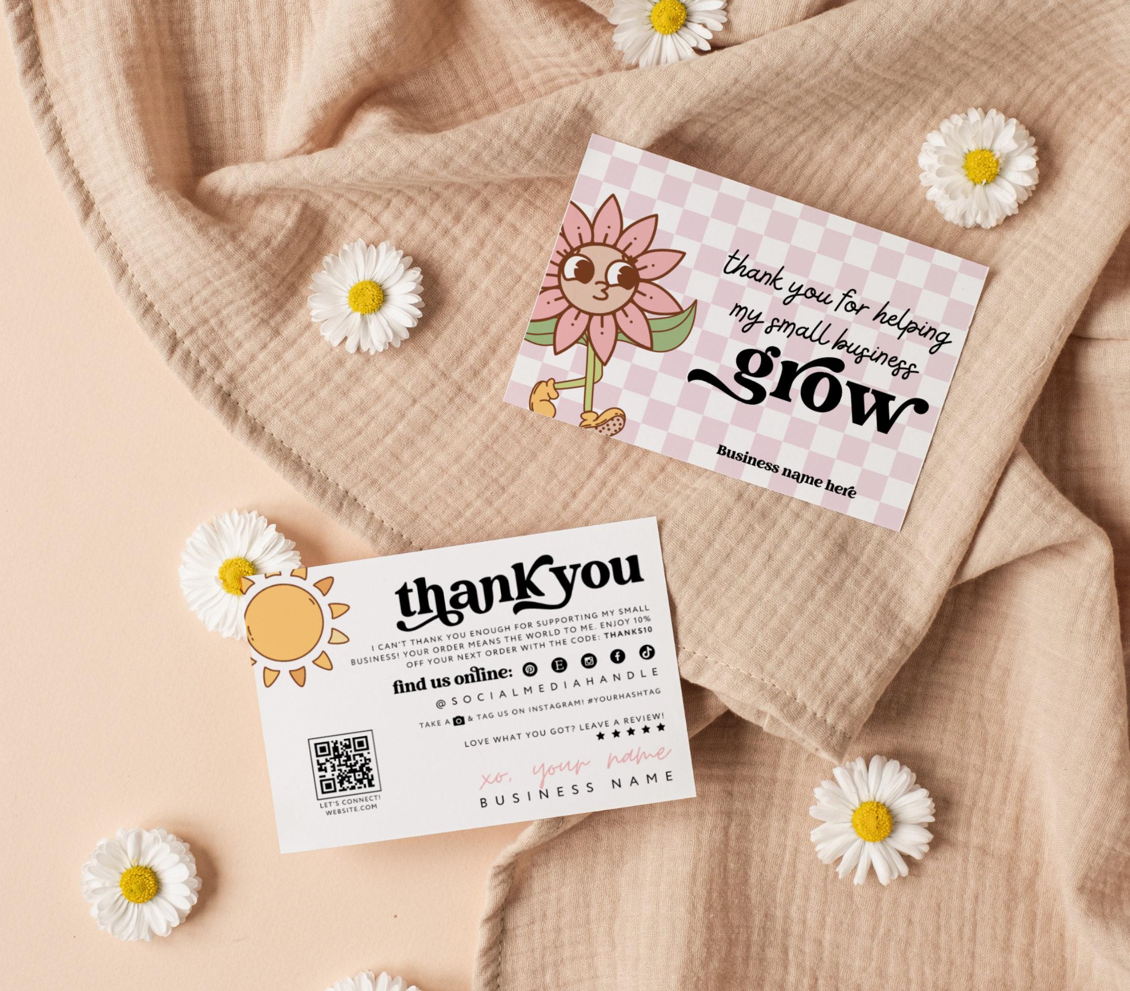 Retro Daisy Thank You Card Canva Template, Editable Business Package ...