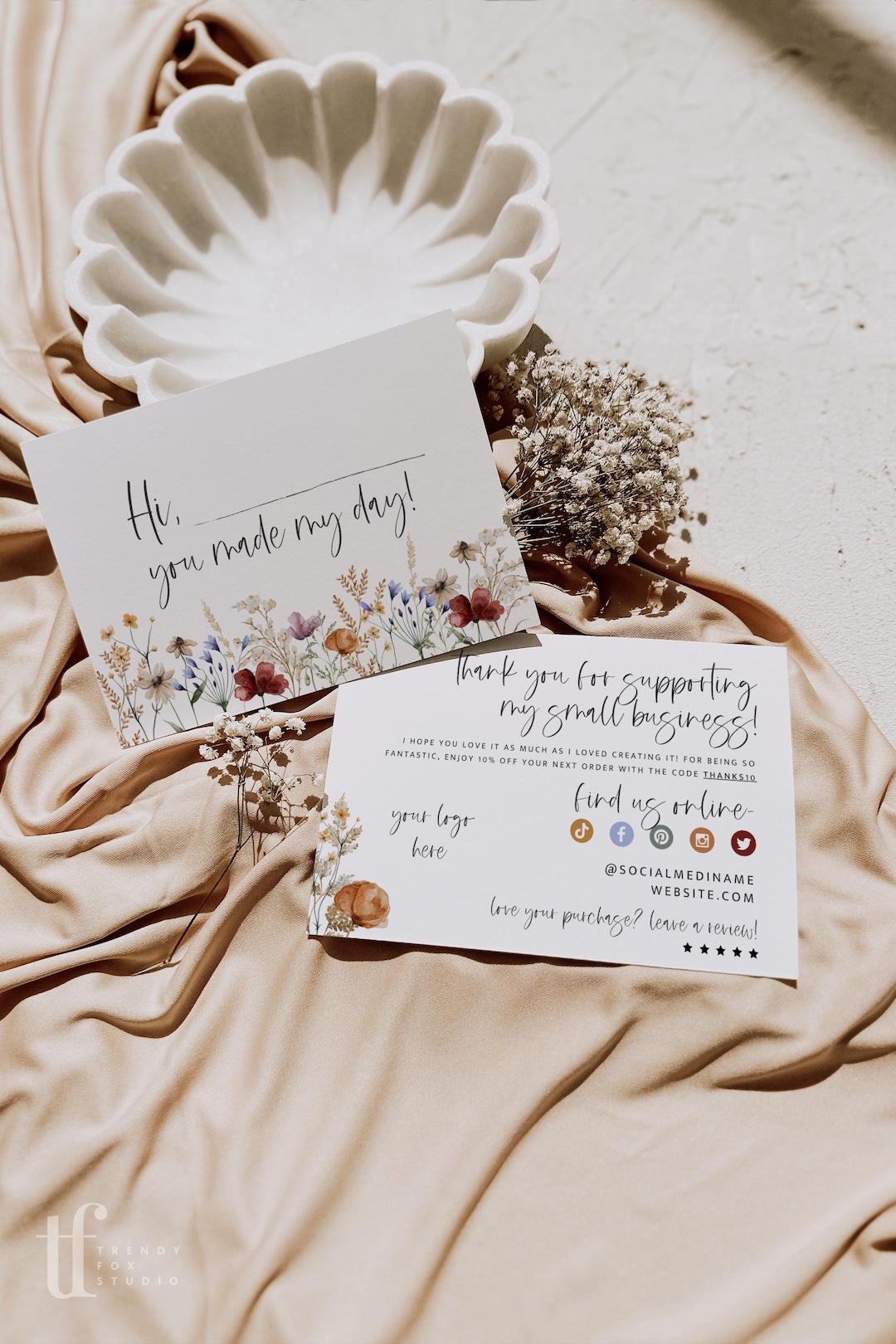 Wildflower Business Thank You Card Canva Template, Editable Thanks for ...