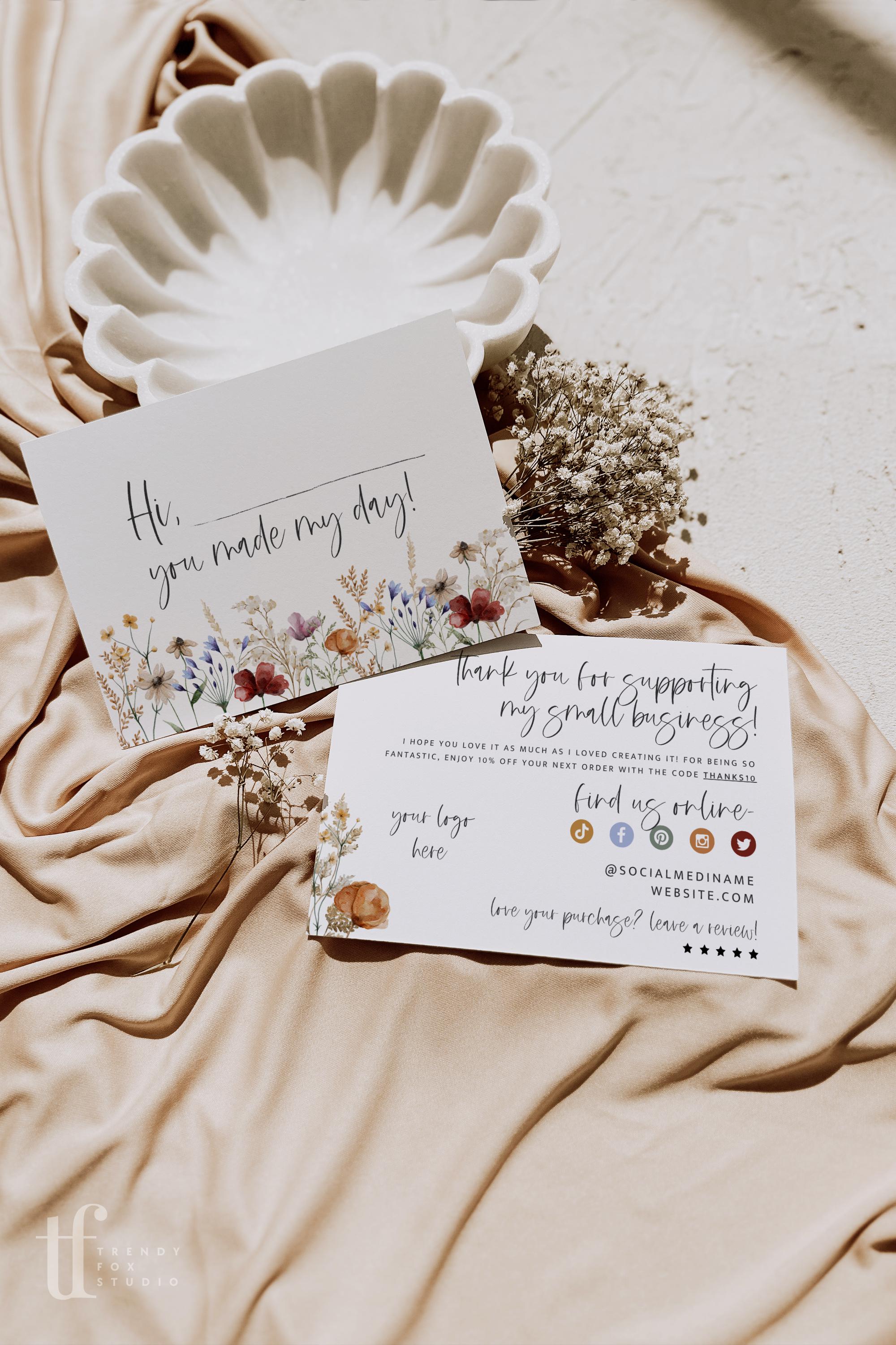 Wildflower Business Thank You Card Canva Template, Editable Thanks for ...