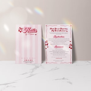 Cherry False Nails Backing Card Canva Template, Editable Artificial Nails Package Insert, Press On Nail Instructions Application Removal