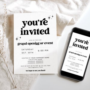 Retro Business Invitation Template, Special Event Invitation, Digital You're Invited, Instagram Invite Template Text Invitation Canva - Dani