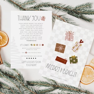 Boho Holiday Business Thank You Card Canva Template, Printable Cute Christmas Thanks For Your Purchase Card, Package Insert Pastel Christmas