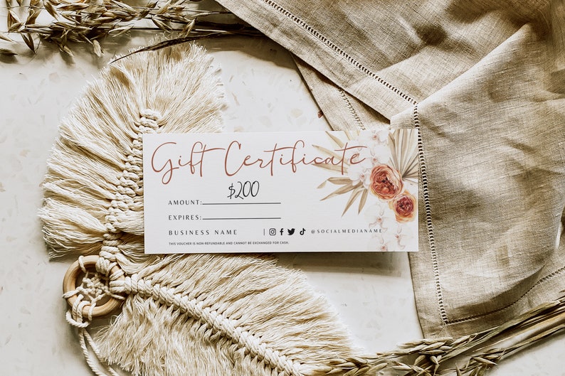 Boho Gift Certificate Template DIY Printable Gift Voucher - Etsy