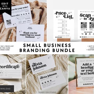 Small Business Branding Bundle Canva Template - Business Card, Scan to Pay Price List, Thank You Card Gift Certificate, Coupon Card | Dani