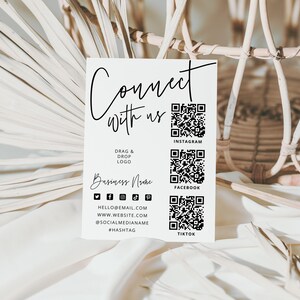 Social Media Sign Canva Template 3 QR Code, DIY Follow Us On Social Media, Small Business Sign Template, Social Media Business Sign - Skye