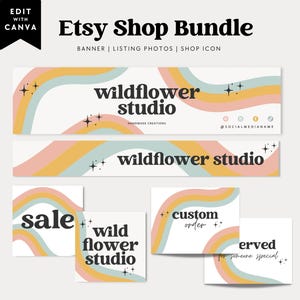 Retro-Etsy-Banner-Vorlage, Etsy-Shop-Branding, bearbeitbares Regenbogen-Shop-Banner, Etsy-Website-Banner, Retro-Etsy-Shop-Cover (Canva) – Dani