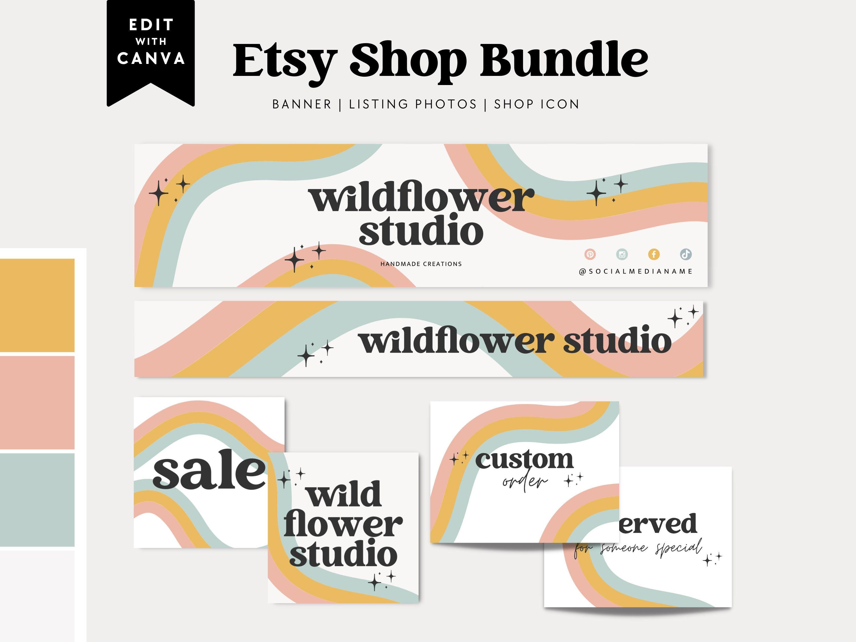 Retro Etsy Banner Template, Etsy Store Branding, Editable Rainbow Shop Banner, Etsy Website Banner, Retro Etsy Store Cover Canva - Dani